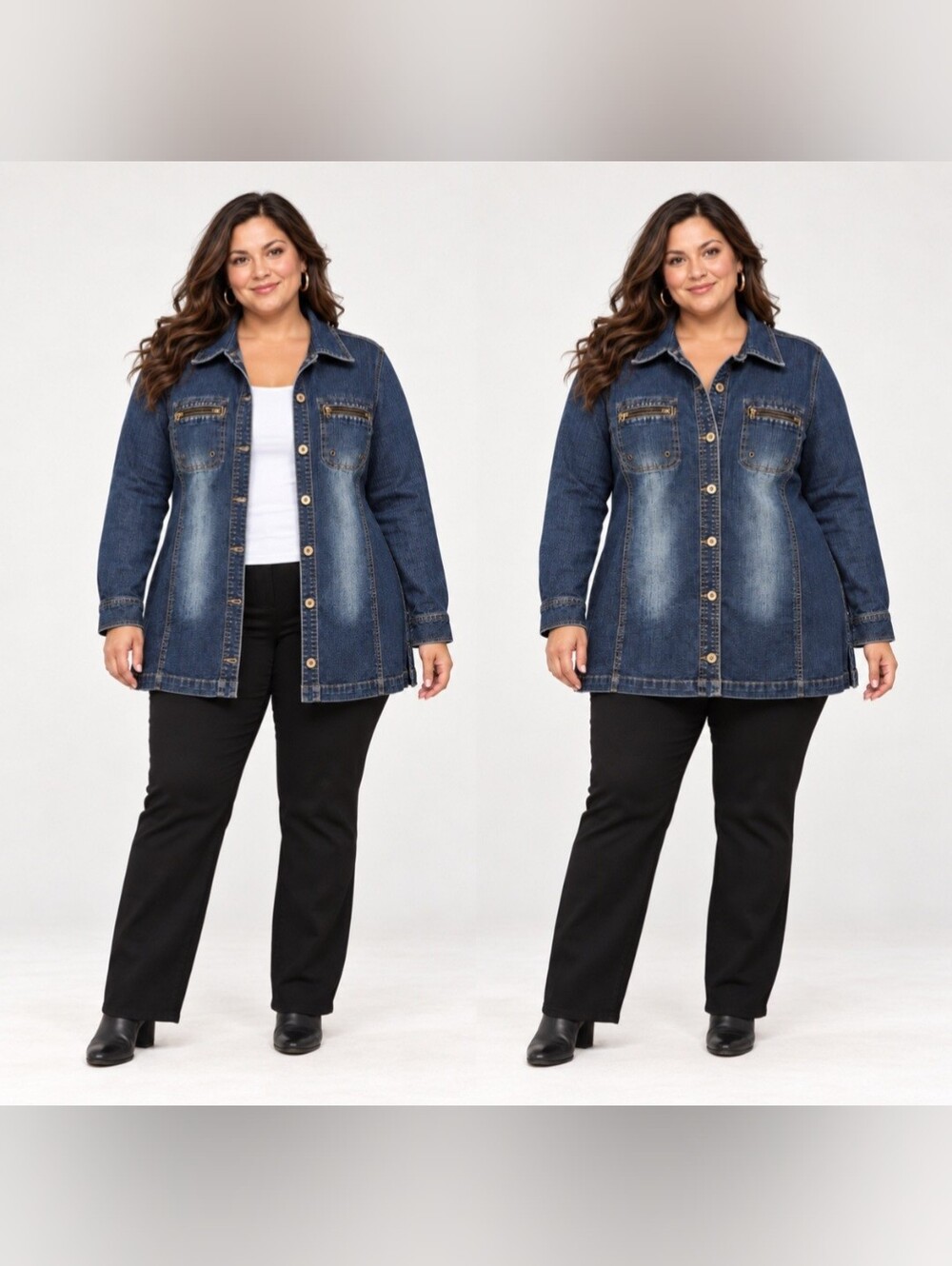 Ashley Stewart Vintage Y2K Distressed Denim Jacket Shacket Plus Size 14W